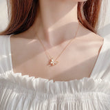 925 Silver Crystal Shell Butterfly Choker Necklace for Women