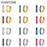 925 Silver Crystal Small Hoop Earrings Geometric Circle Huggie Jewelry