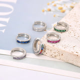 925 Silver Crystal Small Hoop Earrings Geometric Circle Huggie Jewelry