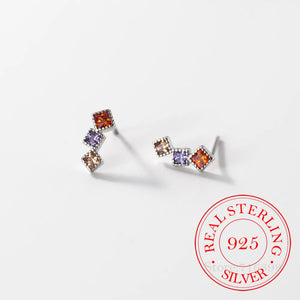 925 Silver Crystal Square Stud Earrings 14K Plated Wedding Party Jewelry