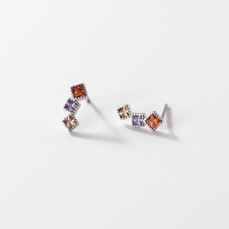 925 Silver Crystal Square Stud Earrings 14K Plated Wedding Party Jewelry