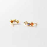 925 Silver Crystal Square Stud Earrings 14K Plated Wedding Party Jewelry