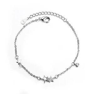 925 Silver Crystal Star Bracelet Women Charm Bangle Jewelry Gift