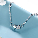 925 Silver Crystal Star Bracelet Women Charm Bangle Jewelry Gift