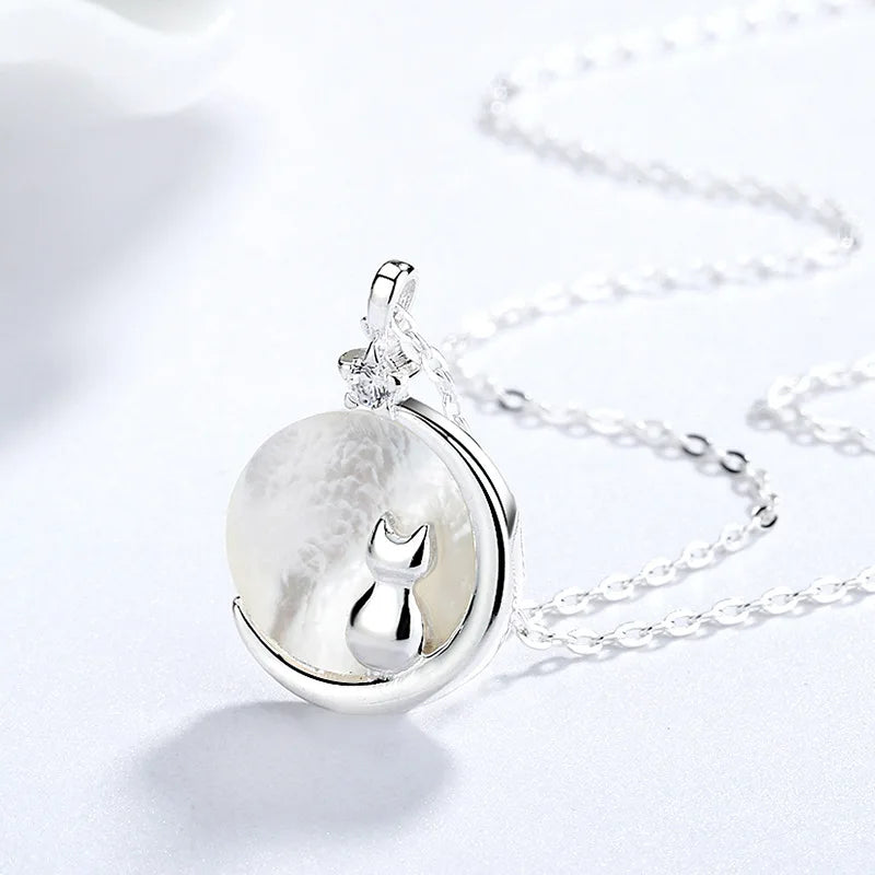 925 Silver Crystal Star Cat Shell Choker Necklace Wedding Gift