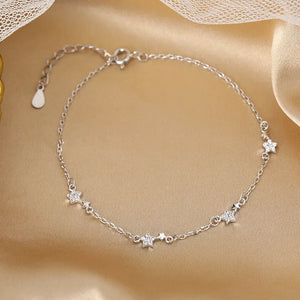 925 Silver Crystal Star Charm Bracelet Bangle Wedding Party Jewelry