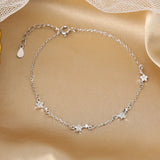 925 Silver Crystal Star Charm Bracelet Bangle Wedding Party Jewelry