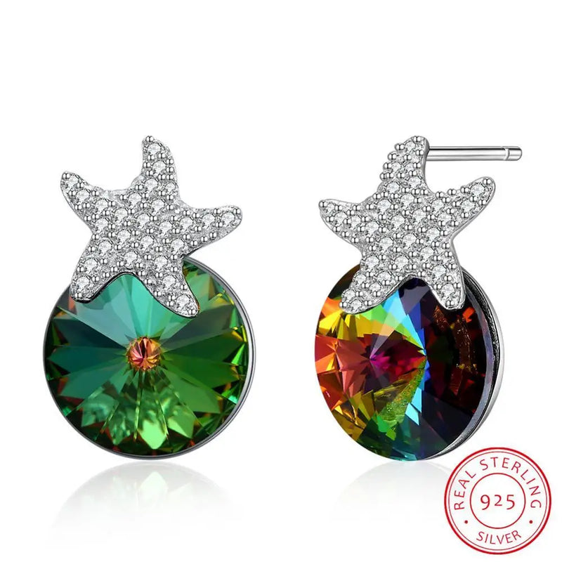 925 Silver Crystal Starfish Earrings for Women Statement Jewelry