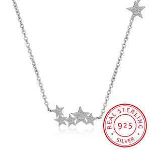 925 Silver Crystal Stars Necklace Pendant for Women
