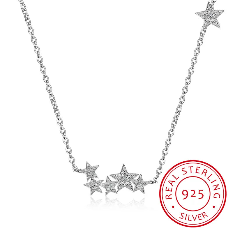 925 Silver Crystal Stars Necklace Pendant for Women