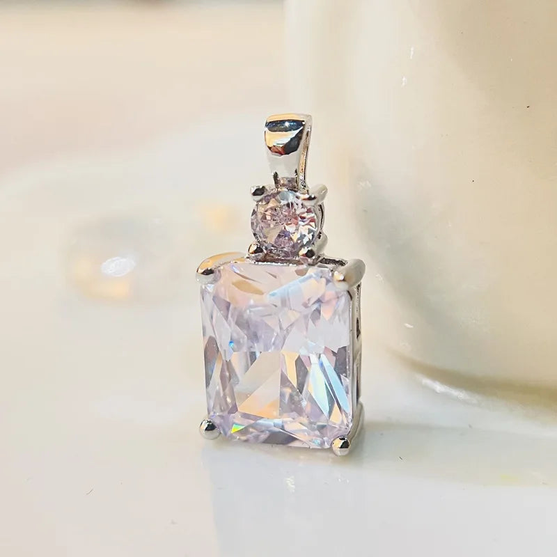 925 Silver Crystal Stone Pendant Necklace Light Colored Zircon Jewelry Chain