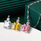 925 Silver Crystal Stone Pendant Necklace Light Colored Zircon Jewelry Chain