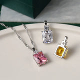925 Silver Crystal Stone Pendant Necklace Light Colored Zircon Jewelry Chain
