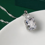 925 Silver Crystal Stone Pendant Necklace Light Colored Zircon Jewelry Chain
