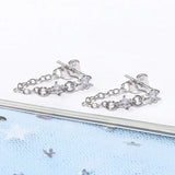925 Silver Crystal Tassel Drop Earrings Women Statement Jewelry
