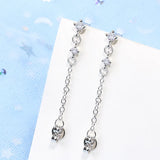 925 Silver Crystal Tassel Drop Earrings Women Statement Jewelry