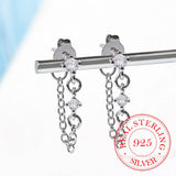 925 Silver Crystal Tassel Drop Earrings Women Statement Jewelry