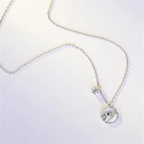925 Silver Crystal Tassel Whale Bead Pendant Necklace For Women