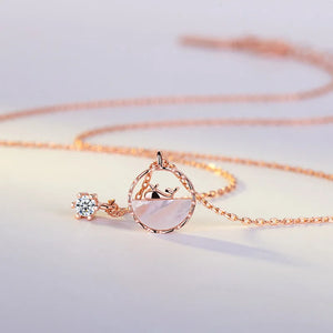 925 Silver Crystal Tassel Whale Bead Pendant Necklace For Women