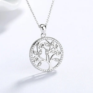 925 Silver Tree of Life Choker Necklace 14K Plated Crystal Pendant
