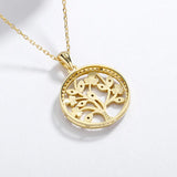 925 Silver Tree of Life Choker Necklace 14K Plated Crystal Pendant