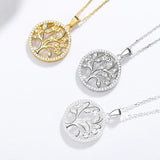 925 Silver Tree of Life Choker Necklace 14K Plated Crystal Pendant