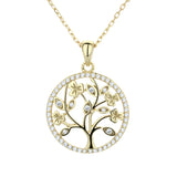 925 Silver Tree of Life Choker Necklace 14K Plated Crystal Pendant