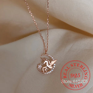 925 Silver Crystal Unicorn Charm Necklace for Women