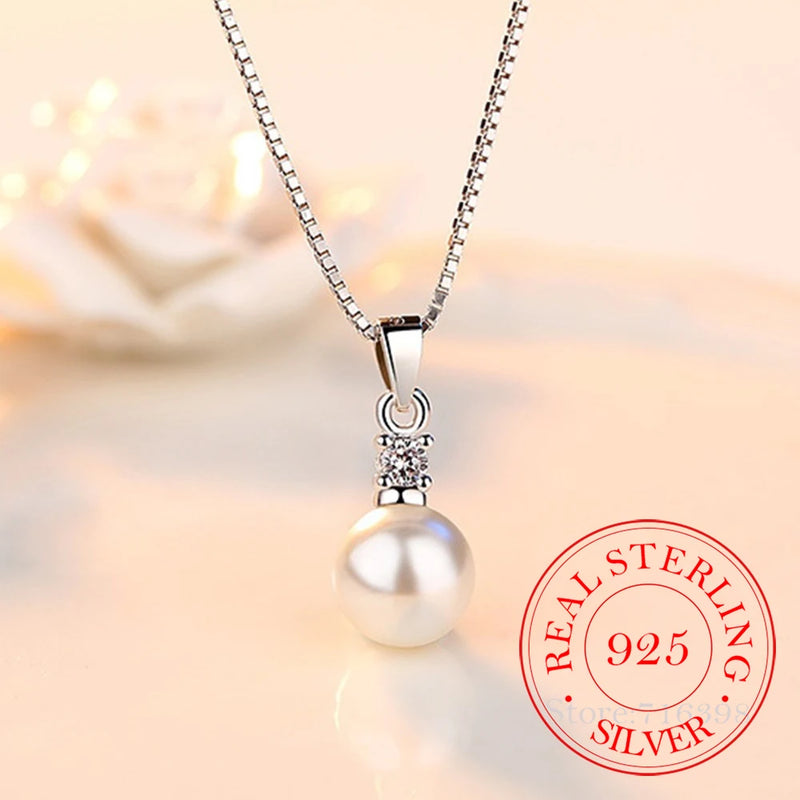 925 Silver Crystal Zircon Pearl Pendant Choker Necklace for Women