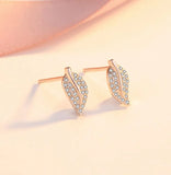 925 Silver Crystal Leaf Earrings Wedding Jewelry