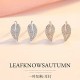 925 Silver Crystal Leaf Earrings Wedding Jewelry