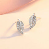 925 Silver Crystal Leaf Earrings Wedding Jewelry