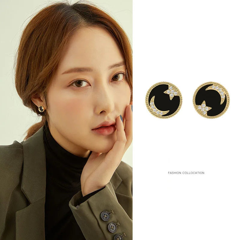 925 Silver Crystal Star Moon Earrings Wedding Jewelry Accessories