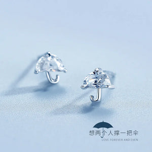 925 Silver Crystal Umbrella Earrings Wedding Jewelry