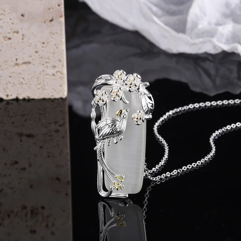 925 Silver Crystals Flower Necklace for Women 18" Chain