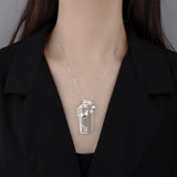 925 Silver Crystals Flower Necklace for Women 18" Chain