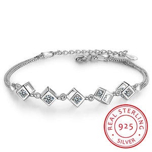 925 Sterling Silver Cube Box Bracelet For Women