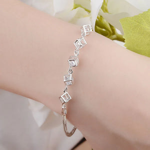925 Sterling Silver Cube Box Bracelets & Bangles Crystal Charm Bracelet