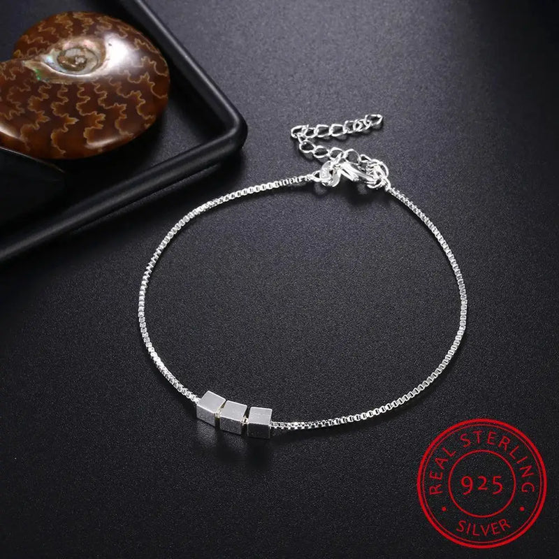 925 Silver Cube Bracelets For Women Box Bracelets & Bangles