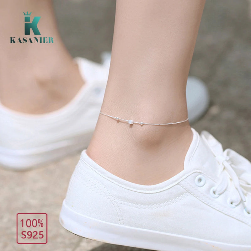 925 Sterling Silver Cube Bohemian Anklets for Women