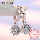 925 Silver Zircon Cube Pendant Earrings Wedding Jewelry
