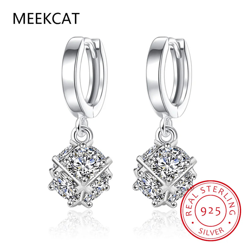 925 Silver Zircon Cube Pendant Earrings Wedding Jewelry