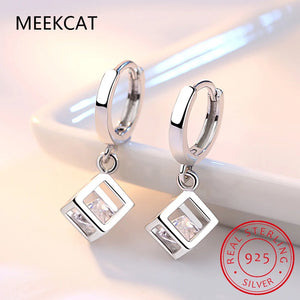 925 Silver Zircon Cube Pendant Earrings Wedding Jewelry