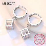 925 Silver Zircon Cube Pendant Earrings Wedding Jewelry