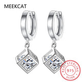 925 Silver Zircon Cube Pendant Earrings Wedding Jewelry