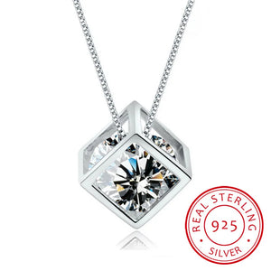 925 Silver Cube Zirconia Pendant Necklace for Women