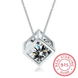 925 Silver Cube Zirconia Pendant Necklace for Women
