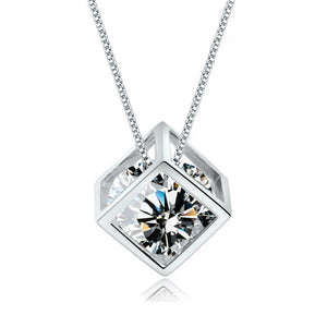 925 Silver Cube Zirconia Pendant Necklace for Women