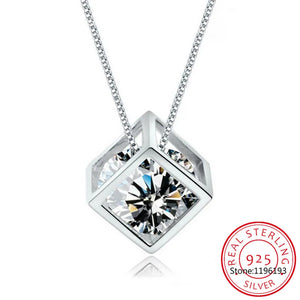 925 Silver CZ Pendant Necklace Women Gift Link Chain choker kolye