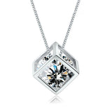 925 Silver Cube Zirconia Pendant Necklace for Women